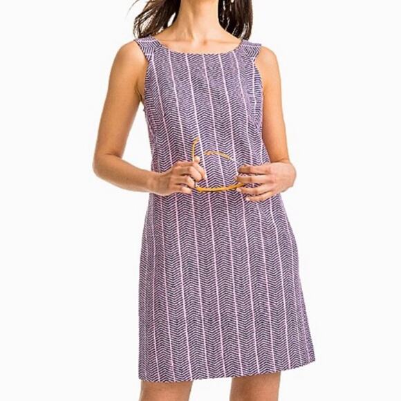 Southern Tide Audrey Ikat Chevron Mini Shift Dress Pink Size 4 Blue Gold Zip - Picture 1 of 10